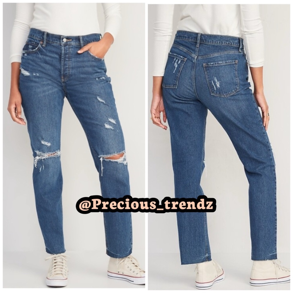 📦 Old Navy High-Waisted Button-Fly Slouchy Straight Ripped Cut-Off Jeans